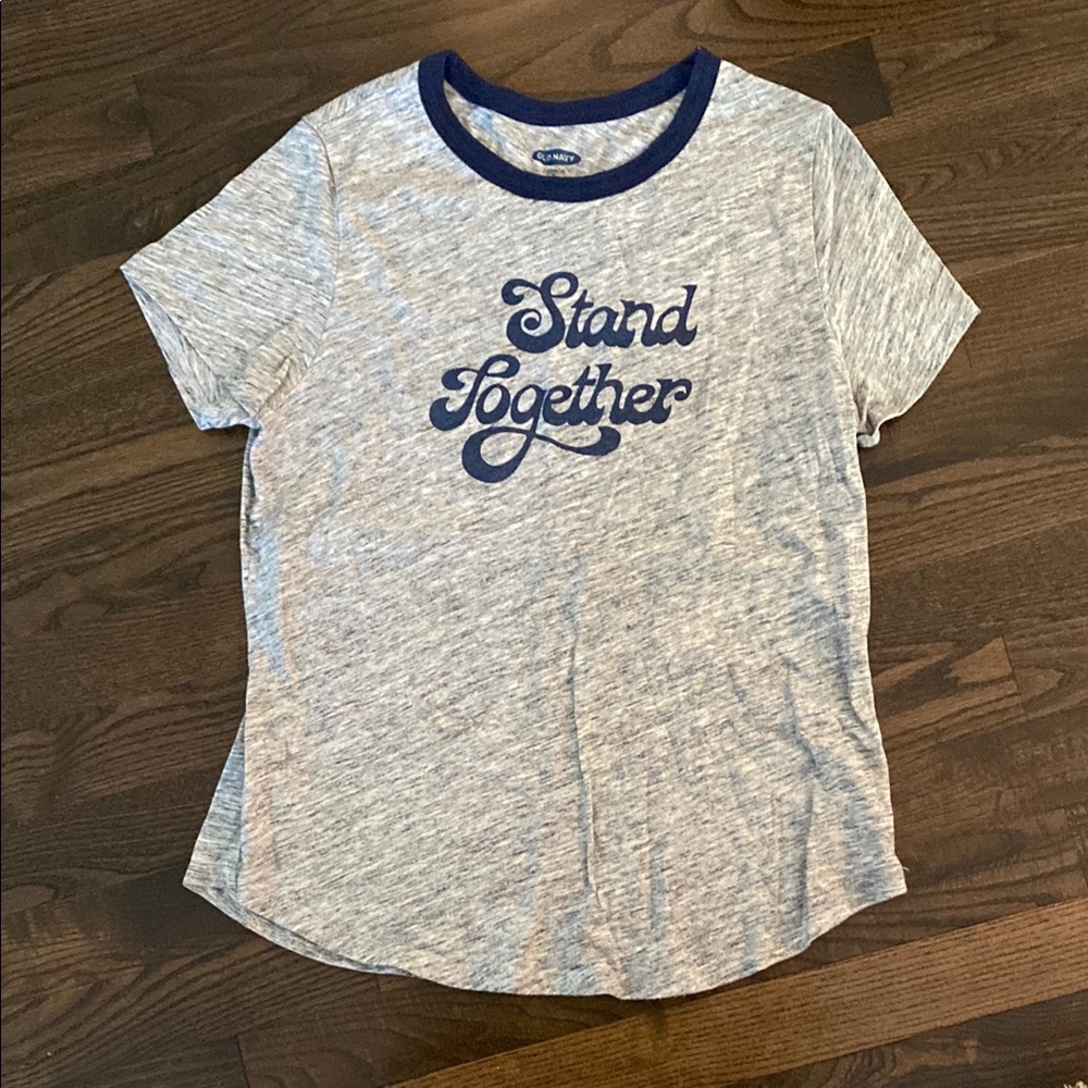 Old Navy Stand Together Tee (Gray and Blue Women’s Short Sleeve Tee)
